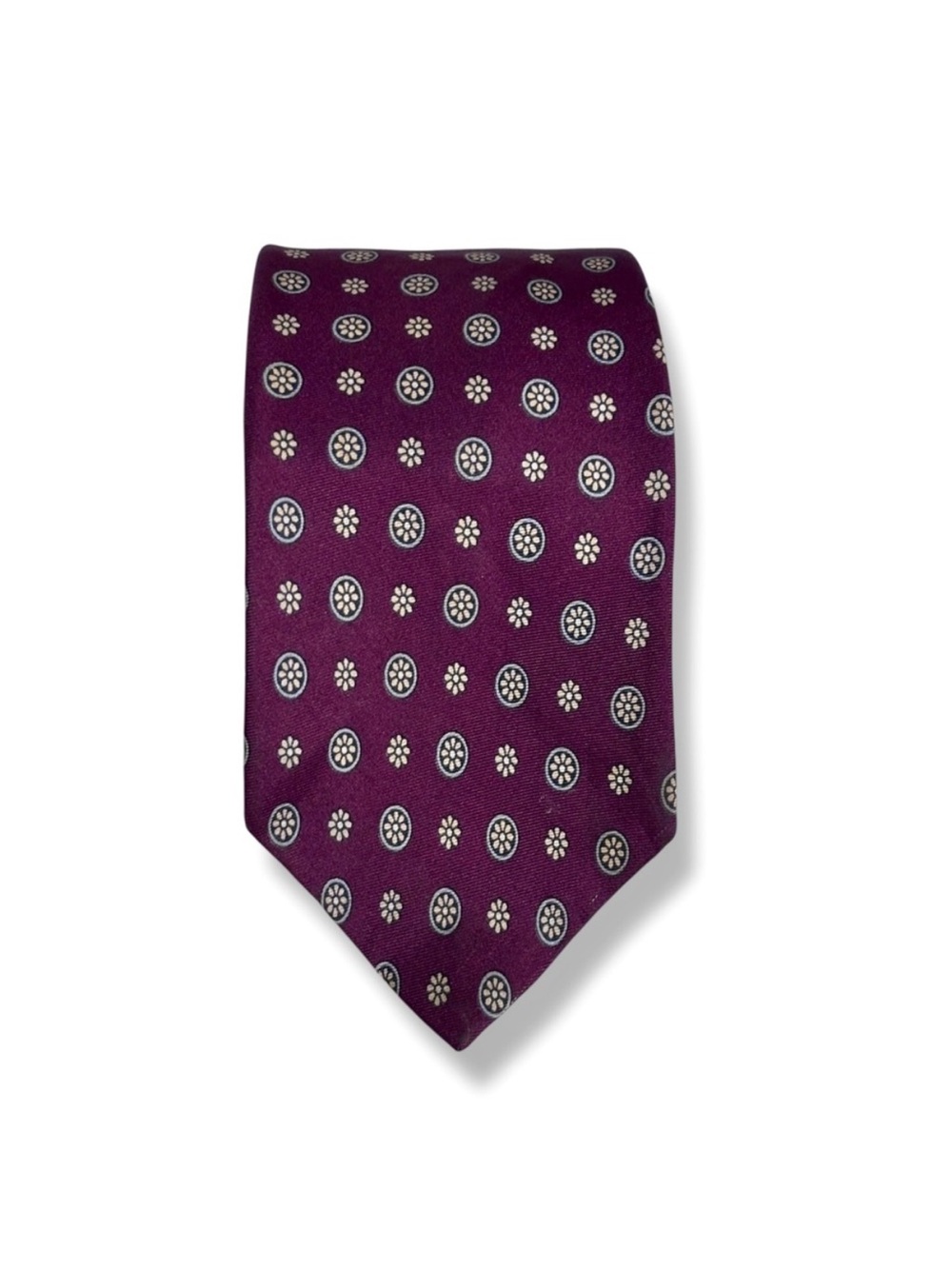 DIOR Burgundy Silk Tie Medallion & Flower Pattern VINTAGE